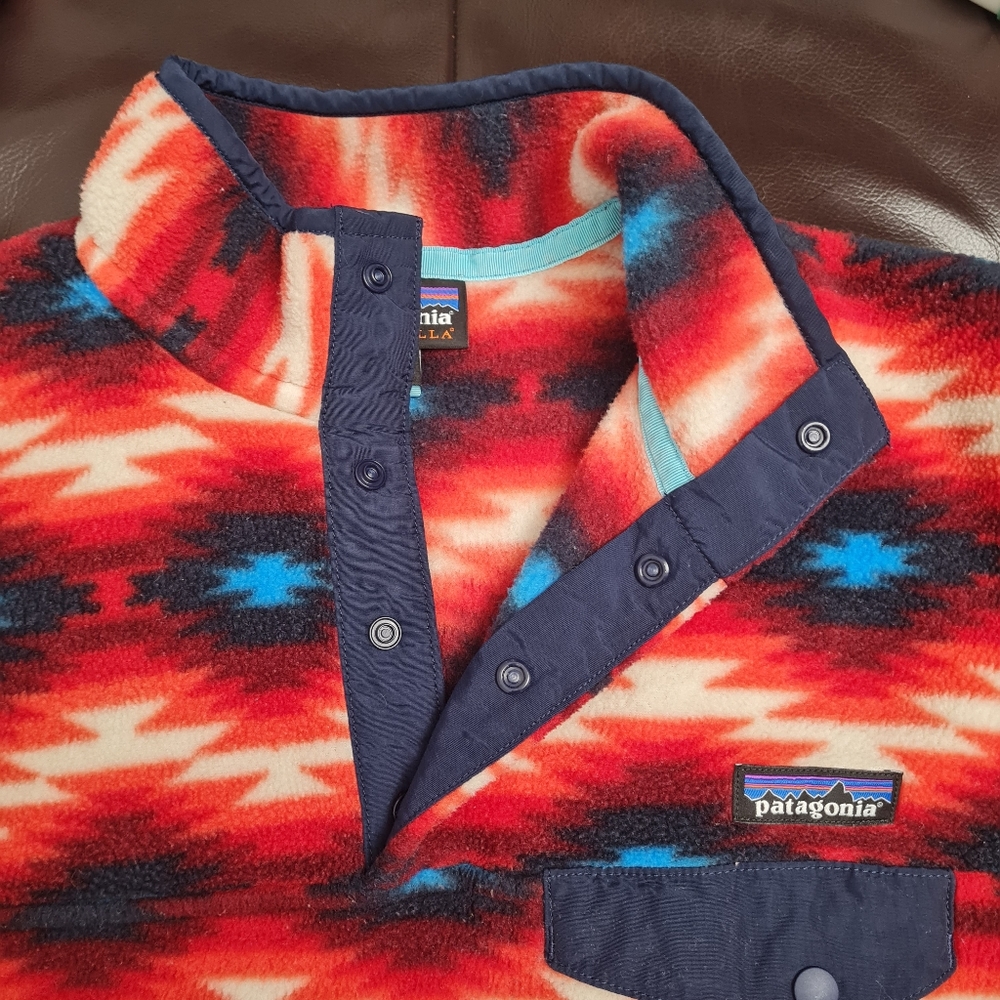 Patagonia Synchilla Snap-T Fleece Pullover Red Wild Desert Aztec Women's Size S - Picture 5 of 15